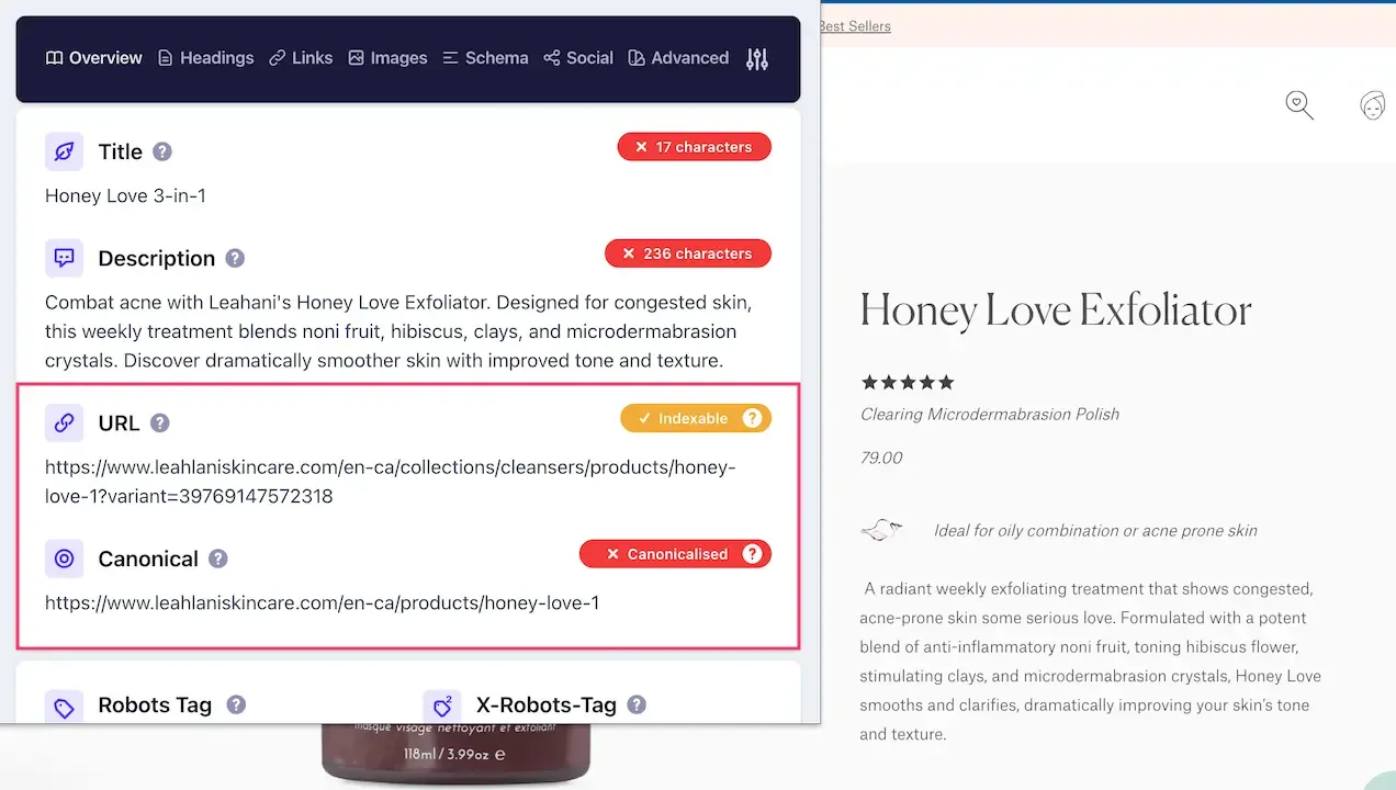 Shopify canonicalized product page