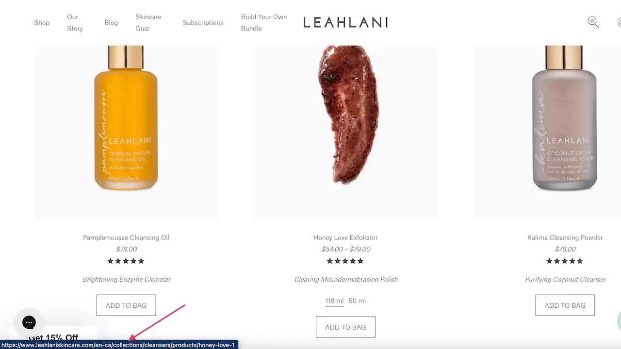 Shopify internal link canonicalized product page